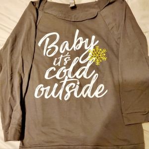 Women's Off Shoulder Gray Shirt Medium Baby It's Cold Outside